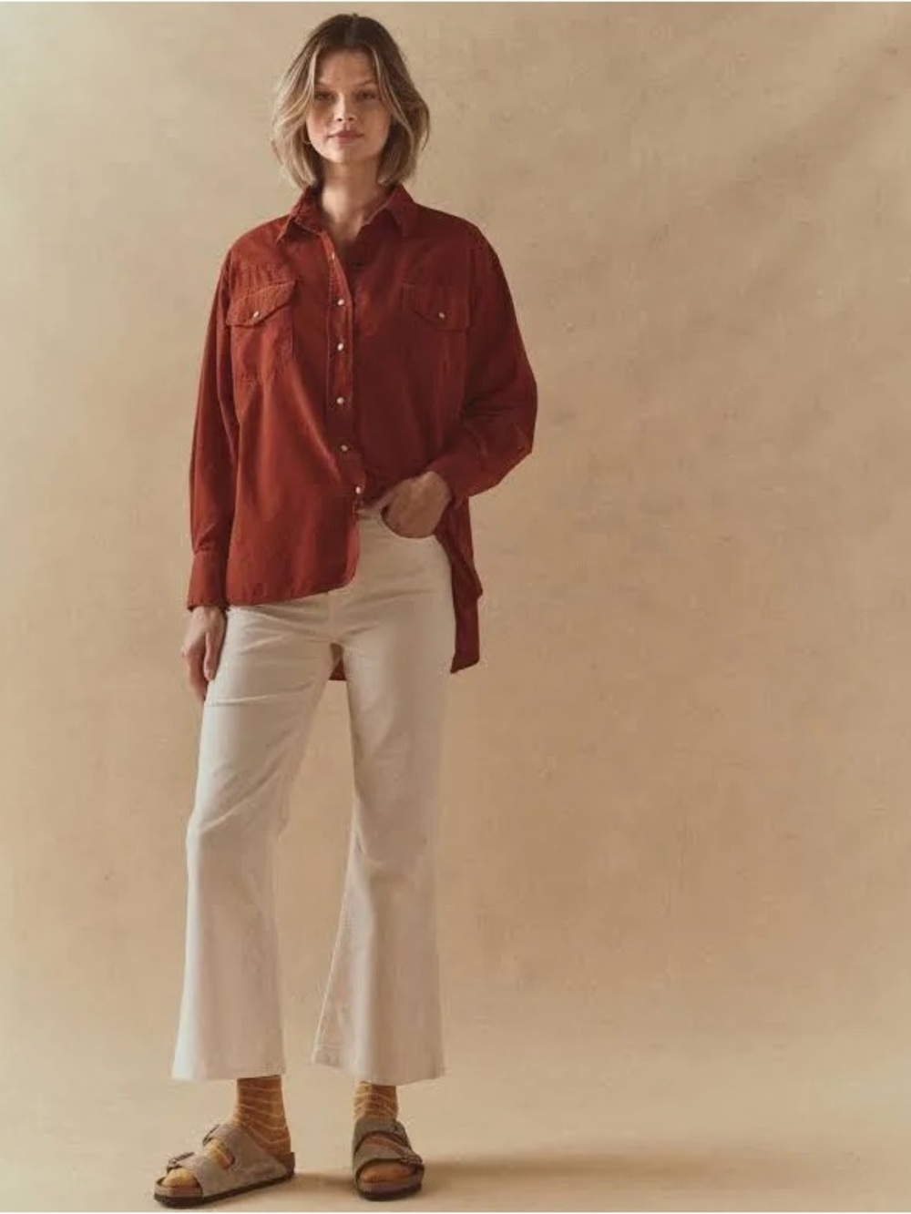 THE GREAT. Ivory Corduroy Kick Boot Pants High Rise Crop Flare Size 29
